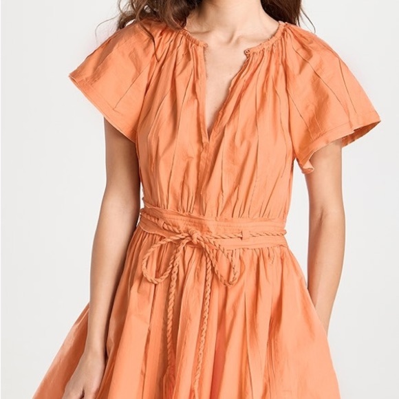 Ulla Johnson Jessa Orange Mini Sundress with Flutter Sleeves Size 00 - Picture 1 of 8